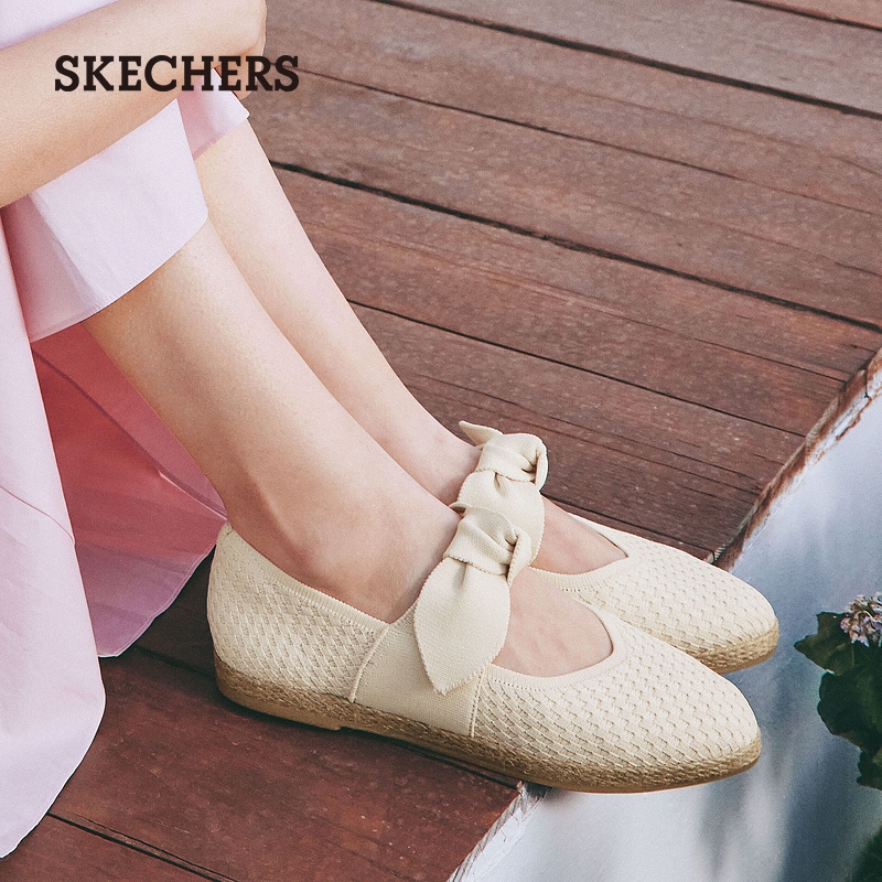 Skechers斯凯奇2024夏季新款女鞋蝴蝶结单鞋通勤平底浅口玛丽珍鞋