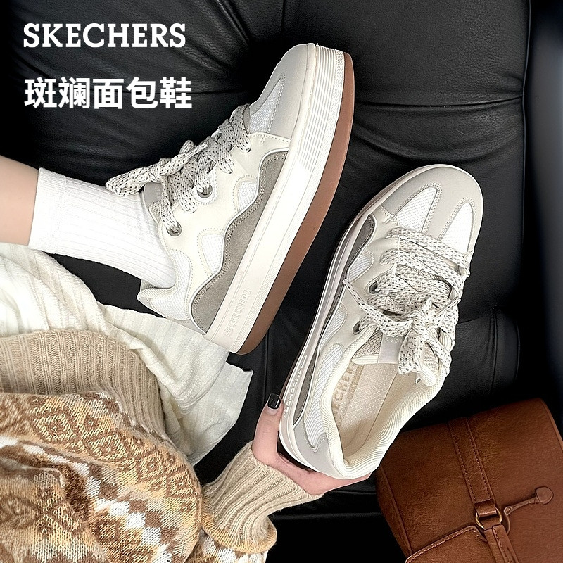 斯凯奇斑斓面包鞋|女百搭板鞋2025夏新款厚底增高复古运动休闲鞋