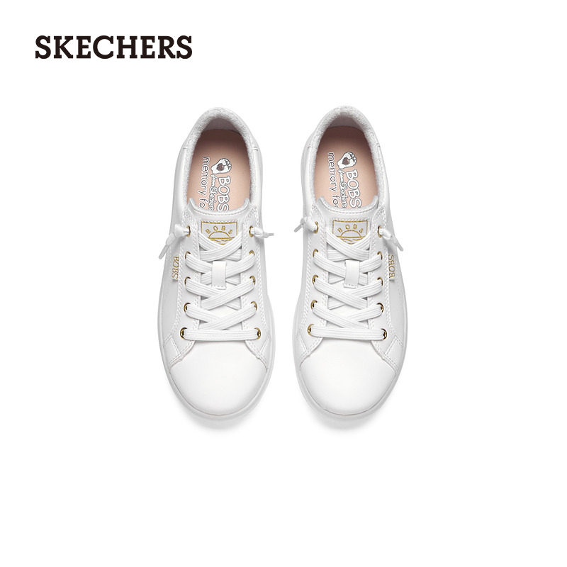 Skechers斯凯奇冬季女鞋加绒一脚蹬假绑带休闲鞋轻质舒适小白鞋