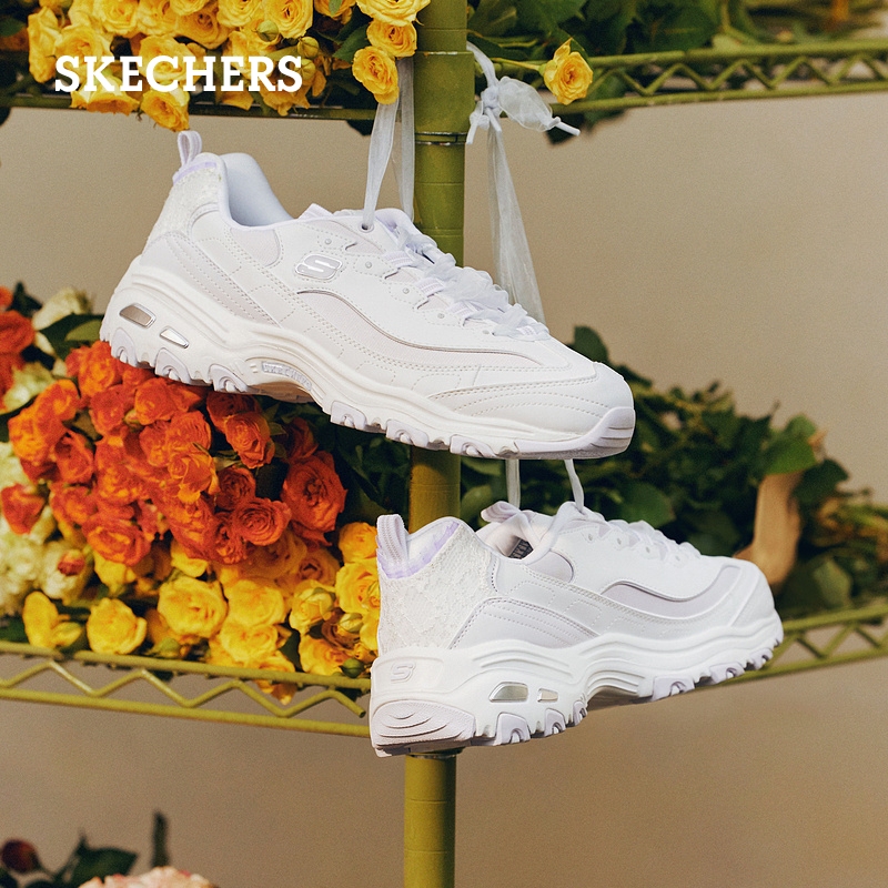 Skechers斯凯奇蕾丝熊二代小白鞋运动鞋春女鞋厚底增高拼色老爹鞋-图2