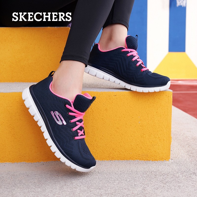 skechers黑色轻便网布休闲鞋女鞋 skechers时尚休闲鞋