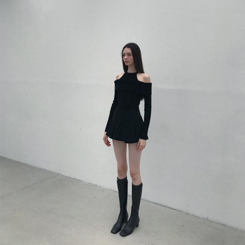 韩国labelleblanc法式假两件一字肩针织衫毛衣女秋季修身露肩上衣,淘宝优惠券,粉丝福利购,淘宝优惠卷