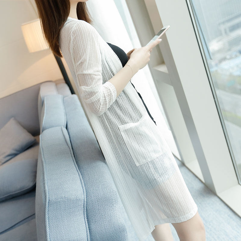 春夏新款薄外套中长款修身空调衫 亮装丽人蕾丝衫/雪纺衫