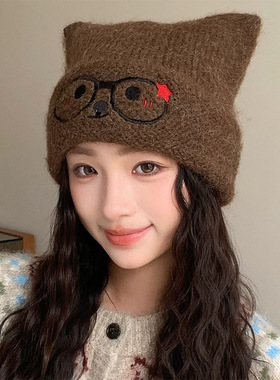 可爱猫耳帽子女冬季新款防寒保暖