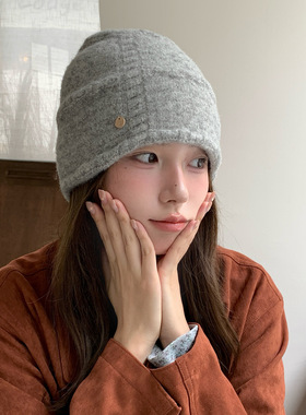 日系简约百搭纯色针织包头帽子女