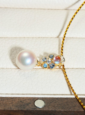 DIY配件 S925纯银炫丽珍珠吊坠空托配饰 双色项坠银托半成品7-12