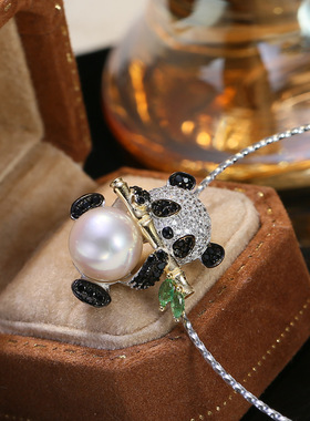 DIY配件S925纯银可爱熊猫珍珠吊