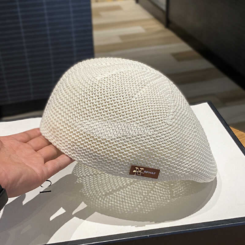 韩系潮酷小皮标镂空前进帽子男女同款时尚甜妹贝雷帽显脸小画家帽 - 图2