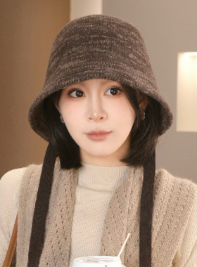 日系后开叉系辫针织水桶帽女保暖