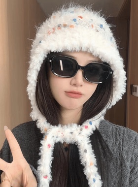 可爱系辫毛线帽女加厚保暖护耳帽