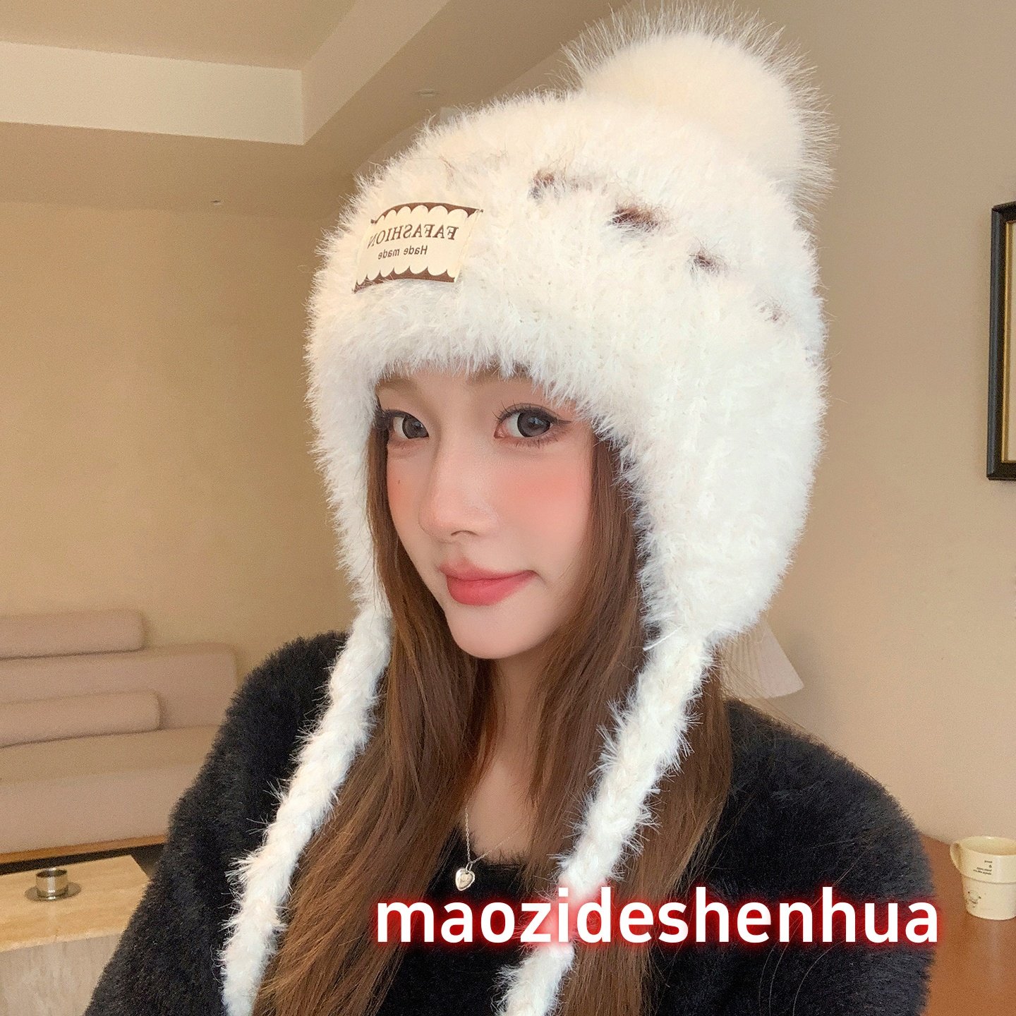 可爱毛绒球褶皱雷锋帽子女秋冬季保暖护耳毛线帽亲肤防寒包头帽冬,淘宝优惠券,粉丝福利购,淘宝优惠卷