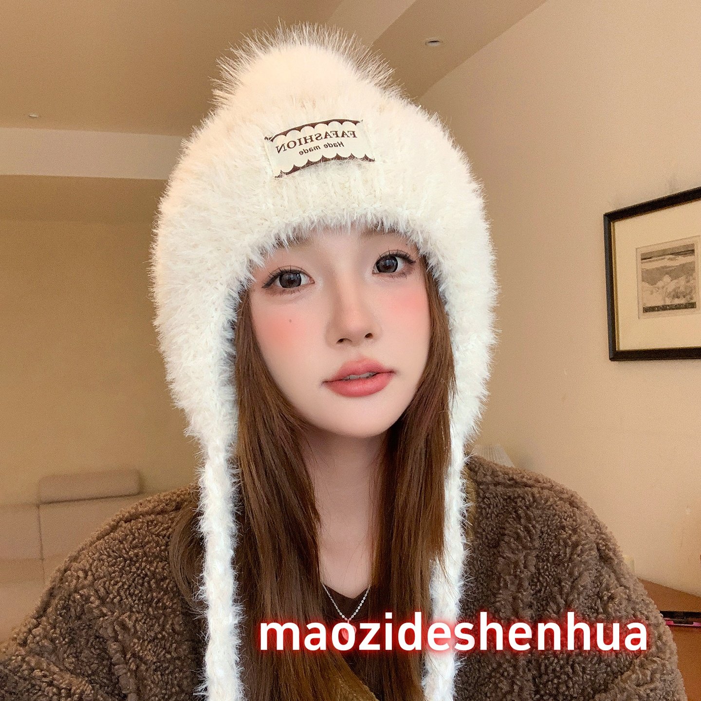 可爱毛绒球褶皱雷锋帽子女秋冬季保暖护耳毛线帽亲肤防寒包头帽冬,淘宝优惠券,粉丝福利购,淘宝优惠卷