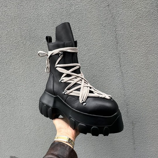 R0高帮章鱼底街潮男女五芒星绑带大头靴子高跟厚底恨天高内增高鞋