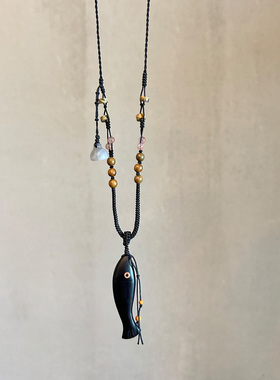 逍遥游|原创黑檀木小鱼儿项链手工民族风新中式毛衣链小众百搭