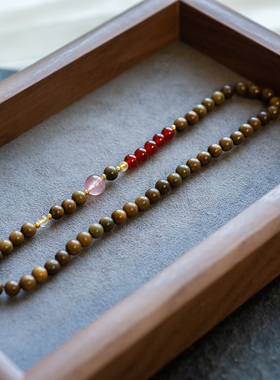 烟云染|绿檀木手链红玛瑙多层手串双叠戴新中式喜木火五行国风