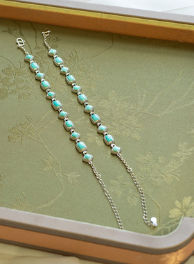 绿松石手链镶嵌925银链子气质高级感简约文艺百搭新中式通勤