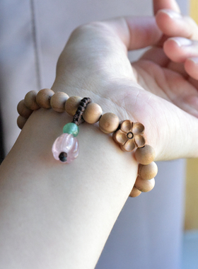 「南歌」原创桃木手链女款女士戴手串单层文艺古风简约民族风水晶