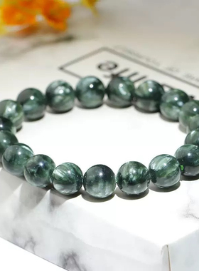 新品天然绿龙晶手串墨绿色龙鳞片效果绿泥石手链饰品男女款闪电纹