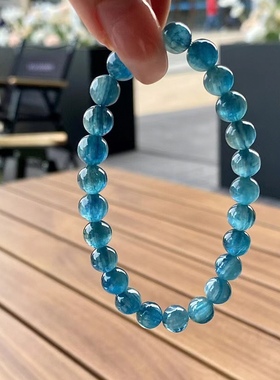 新品蓝绿双色蓝晶石手链双色冰种蓝手串透体猫眼拉丝绿蓝晶石手串