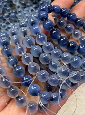 新品天然蓝色糖心玛瑙手链溏心包裹体女玉化手串蓝色清新水晶饰品