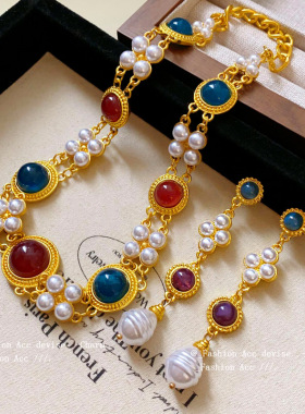 新闻女王佘诗曼李施华张家妍同款项链几何人造珍珠双层锁骨链项饰