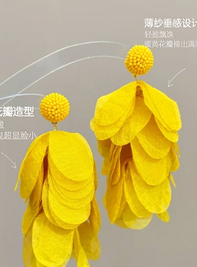夏日韩系明黄无耳洞花瓣耳夹