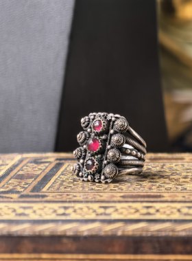 墨西哥 1930's老银孤品戒指 重工花丝手工古董首饰 镶嵌宝石