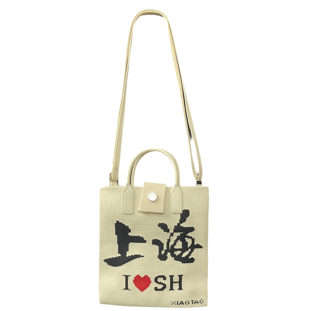 Double-sided embroidery love Shanghai panda polyester women's bag color