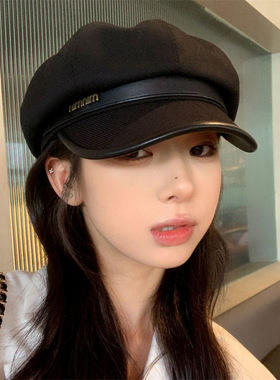 帽子女春秋季新款八角帽简约时尚字母鸭舌帽英伦风春天百搭贝雷帽