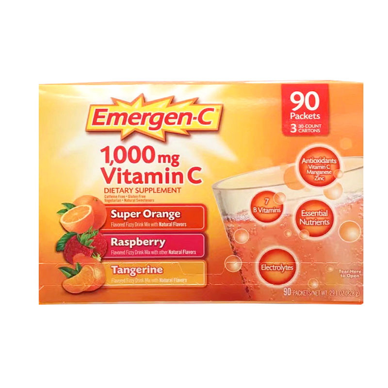 美国直邮进口Emergen-C VC泡腾粉维C泡腾冲剂含维他命C饮料 120包 - 图3