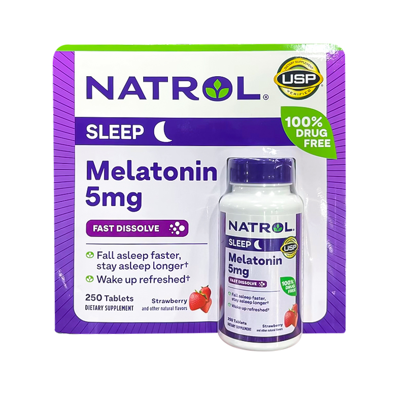 美国直邮Natrol Melatonin褪黑素松果体素5mg助眠速溶草莓味250粒 - 图3