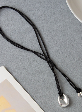 车静媛同款银色包包项链 2024新款轻奢黑绳长款可调节银色毛衣链