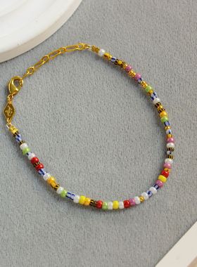 ANNI混彩串珠手链新款民族风小众轻奢简约极细糖果色混色串珠手链