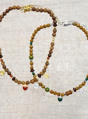 SWA*家山丘榛果串珠项链新款小众设计复古高级感木珠天然石锁骨链