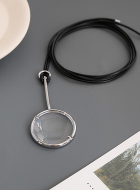 BUHA*家放大镜项链 简约气质小众高级感韩国蜡绳长款镜面黑绳项链