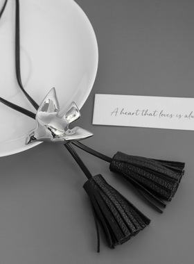 COT*家豆豆同款飞燕项链韩系时尚个性长款黑绳流苏可抽拉燕子项链