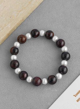 wave家付波点金石榴石手链简约感低调设计车厘子串珠珍珠手链