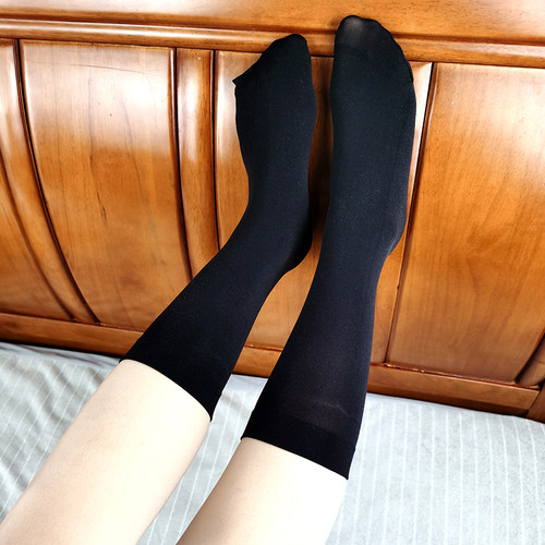 春季加长短袜女5双黑色常规天鹅绒不透肉30厘米美腿加大中筒丝袜 - 图1