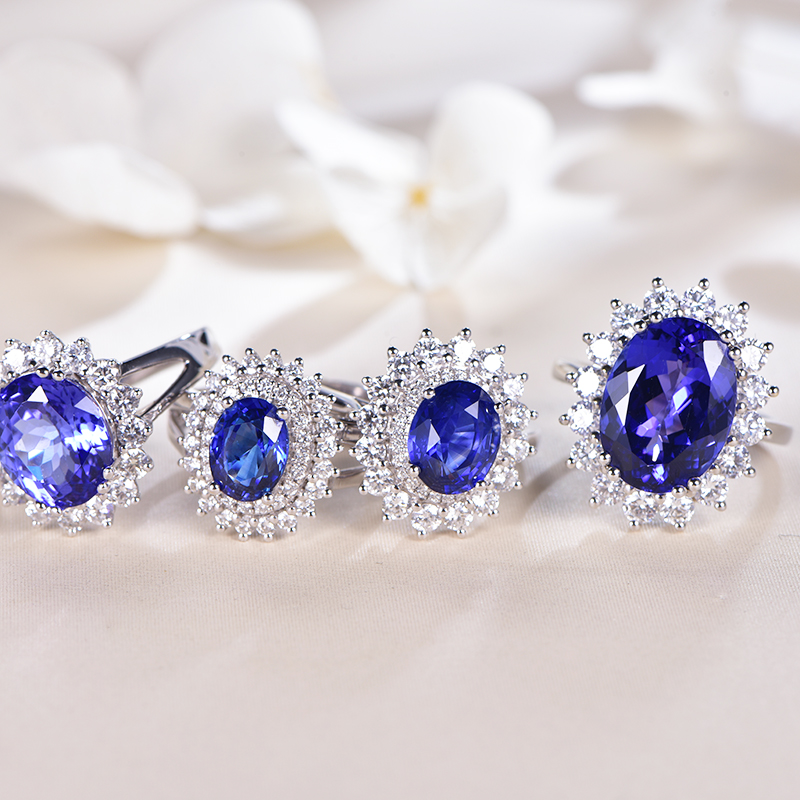 米莱珠宝天然坦桑石蓝宝石戒指女18k金镶嵌钻石戒指精致彩宝现货 - 图0
