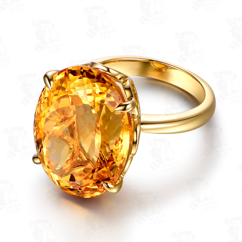 天然黄水晶18k金钻石镶嵌米莱珠宝 米莱手饰