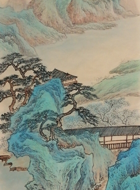纯手绘国画山水精品装饰画办公室挂画四尺四开68*34厘米