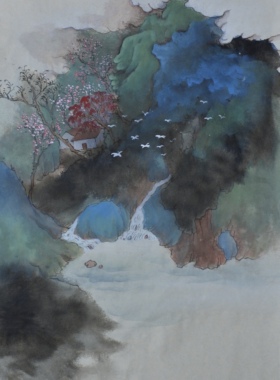 纯手绘原创作品国画山水四尺三开画客厅装饰画办公室挂画44*66