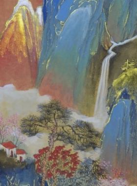 纯手绘国画山水画金碧山水四尺四开客厅装饰画办公室挂画