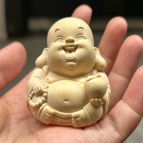 黄杨木雕弥勒佛像大肚笑佛小摆件布袋弥勒佛坐像手把玩件车内摆件 - 图3
