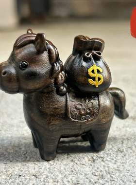 沉香木财源广进马上有钱桌面装饰品满载而归摆件日进斗金小马发财