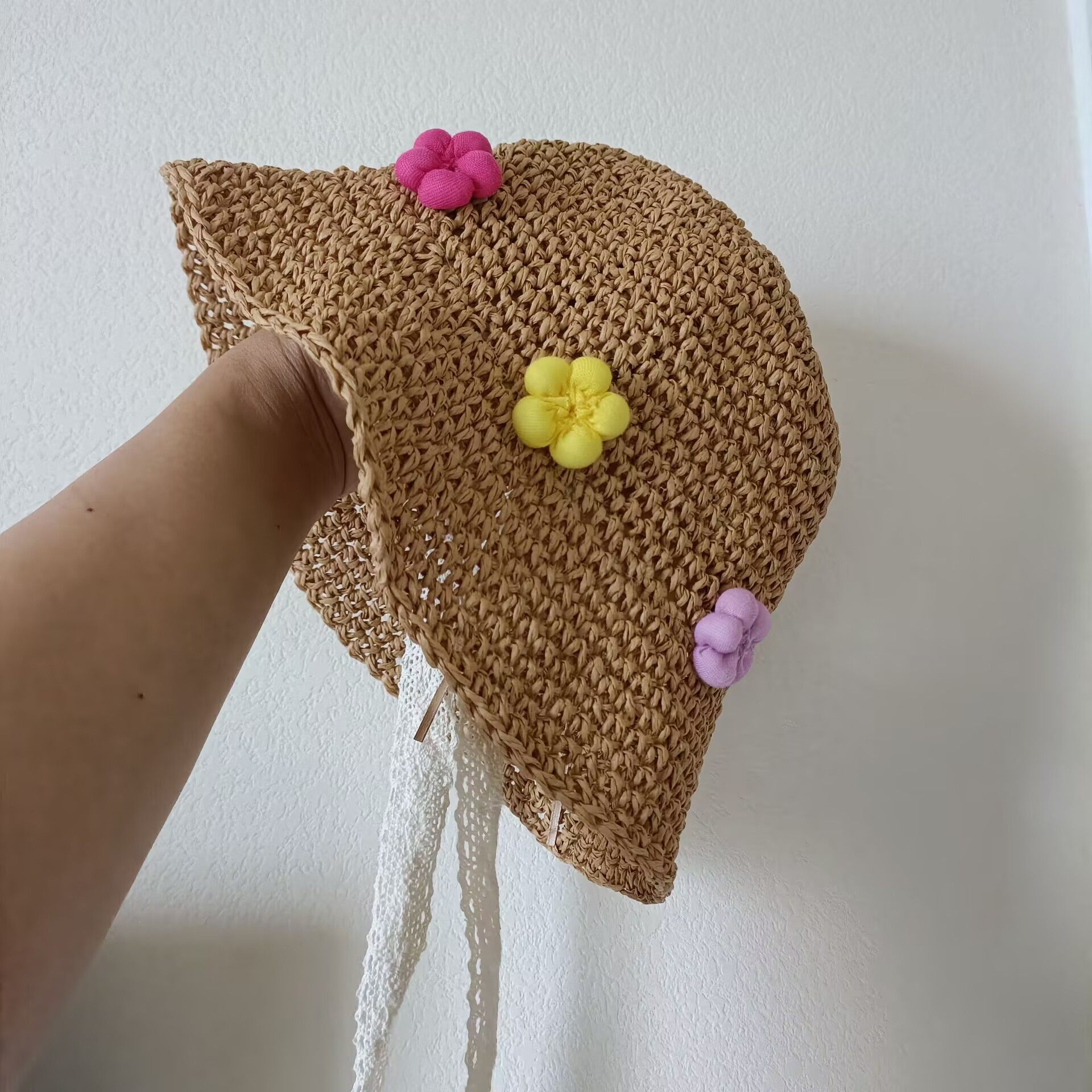 ins风小女孩夏款洋气花朵蕾丝飘带草遮阳手工草帽甜美风儿童草帽6,淘宝优惠券,粉丝福利购,淘宝优惠卷