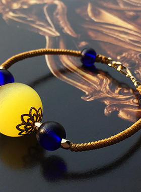 古法猫眼明黄色女士原创老琉璃