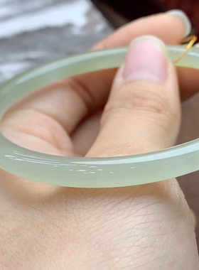 保真天然和田玉冰底晴水手镯细条手镯叮当镯女士礼物玉手镯女神款