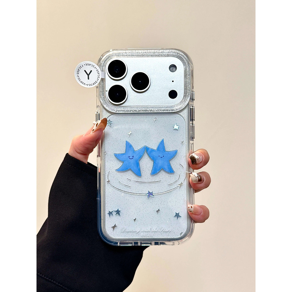 ins风小众跳舞的星星透明适用苹果17promax手机壳15iphone16pro保护套13/14双层IMD高级感带手链小众气囊防摔,淘宝优惠券,粉丝福利购,淘宝优惠卷