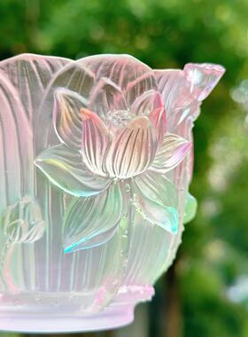 【好云莲莲咖啡杯】粉绿渐变荷花莲花琉璃杯咖啡杯 文创杯子 7702